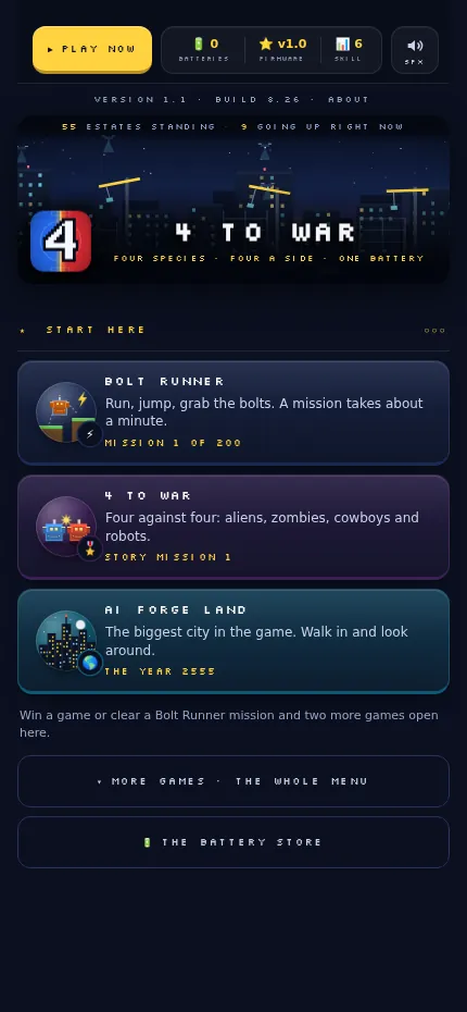 The 4 TO WAR opening screen on a phone