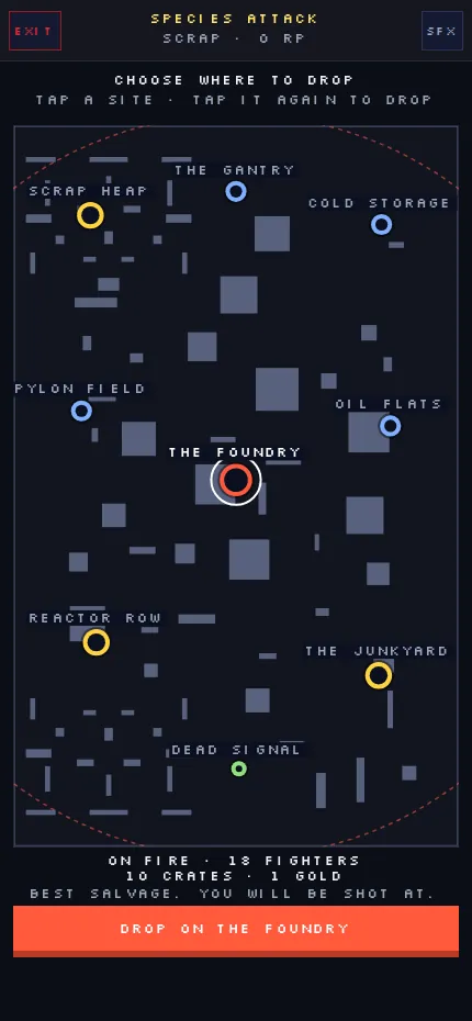 The SPECIES ATTACK drop map